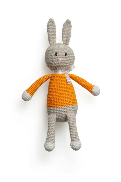 Toys: white and yellow rabbit plush toy